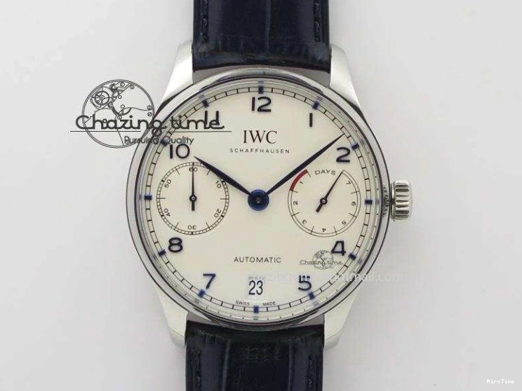 MIROTIME 0127 Effortless Portuguese IW544404 SS White Dial On Black Leather Strap A 7257